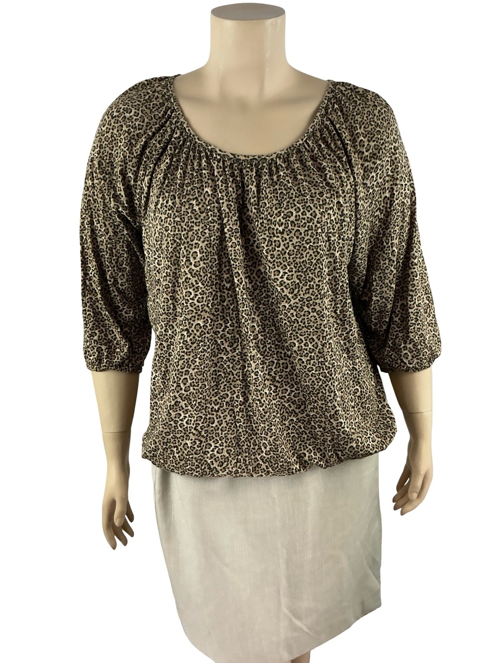 MICHAEL Michael Kors Leopard Peasant Blouse Plus Size 2X Casual - Picture 2 of 8